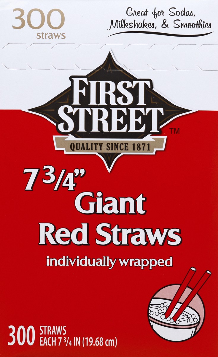 slide 2 of 6, First Street 7.75 Inch Wrapped Red Straws, 300 ct