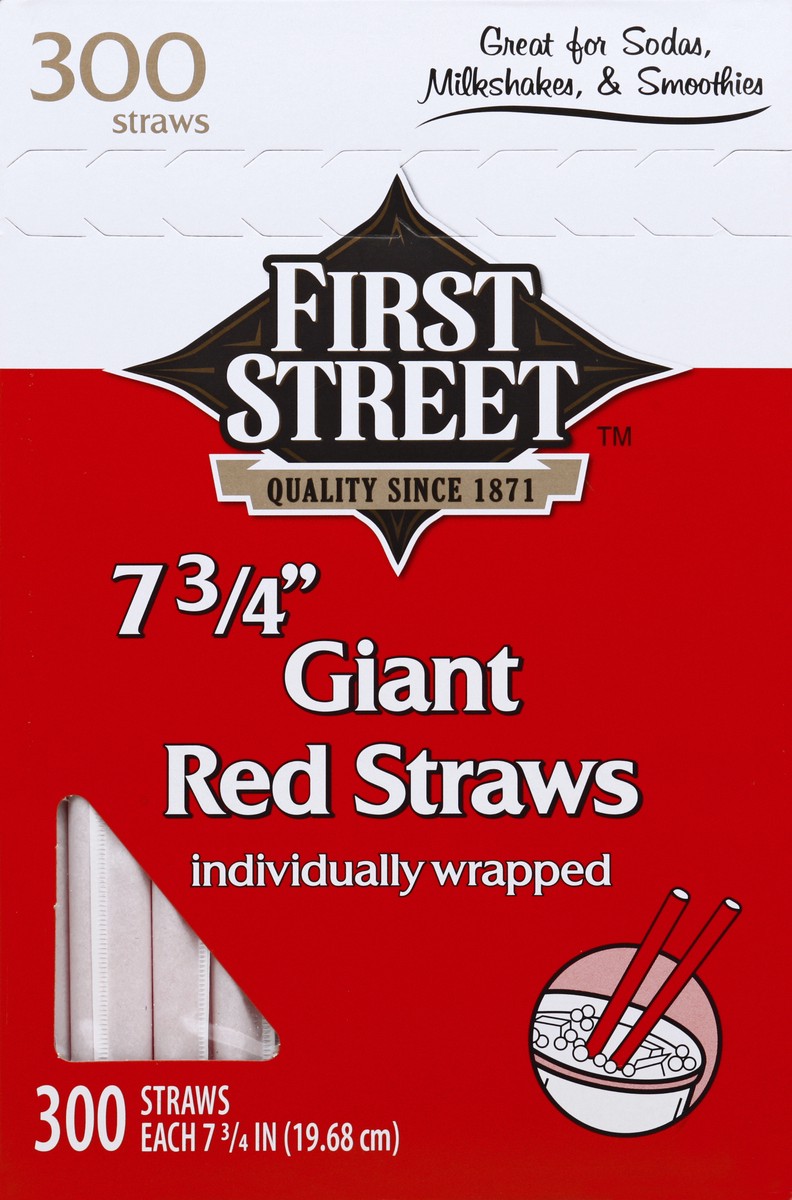 slide 3 of 6, First Street 7.75 Inch Wrapped Red Straws, 300 ct