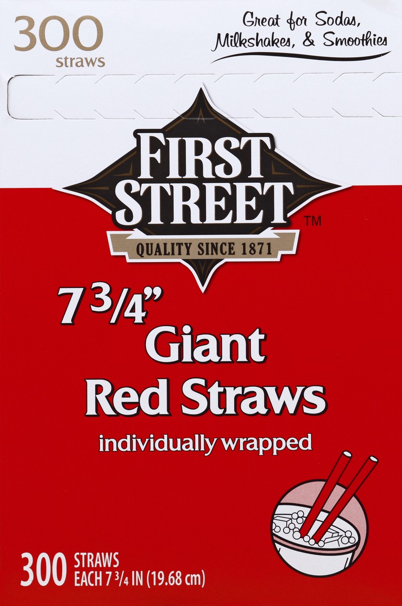 slide 6 of 6, First Street 7.75 Inch Wrapped Red Straws, 300 ct
