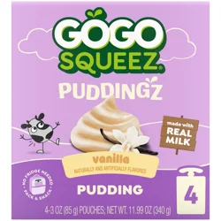 GoGo squeeZ Puddingz On-the-Go Vanilla Pudding Snack Pouches, 4 Pack 3 oz