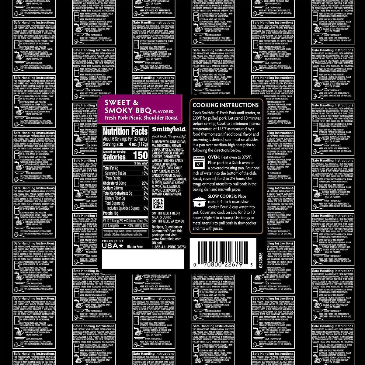 slide 7 of 7, Smithfield Picnic Shoulder Roast Sweet & Smoky BBQ Fresh Pork, 23 oz