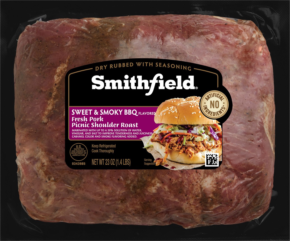 slide 2 of 7, Smithfield Picnic Shoulder Roast Sweet & Smoky BBQ Fresh Pork, 23 oz