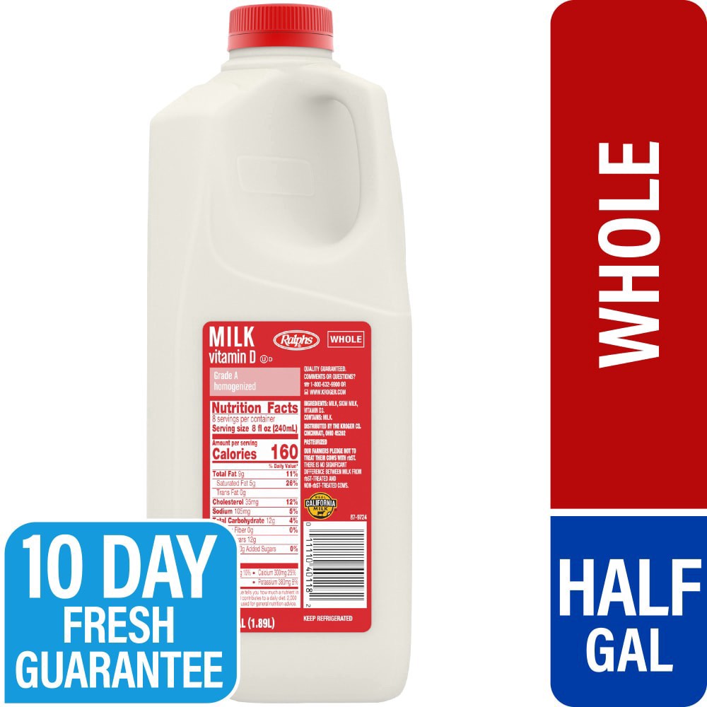 slide 3 of 3, Ralph's Vitamin D Whole Milk - 1/2 gal, 1/2 gal