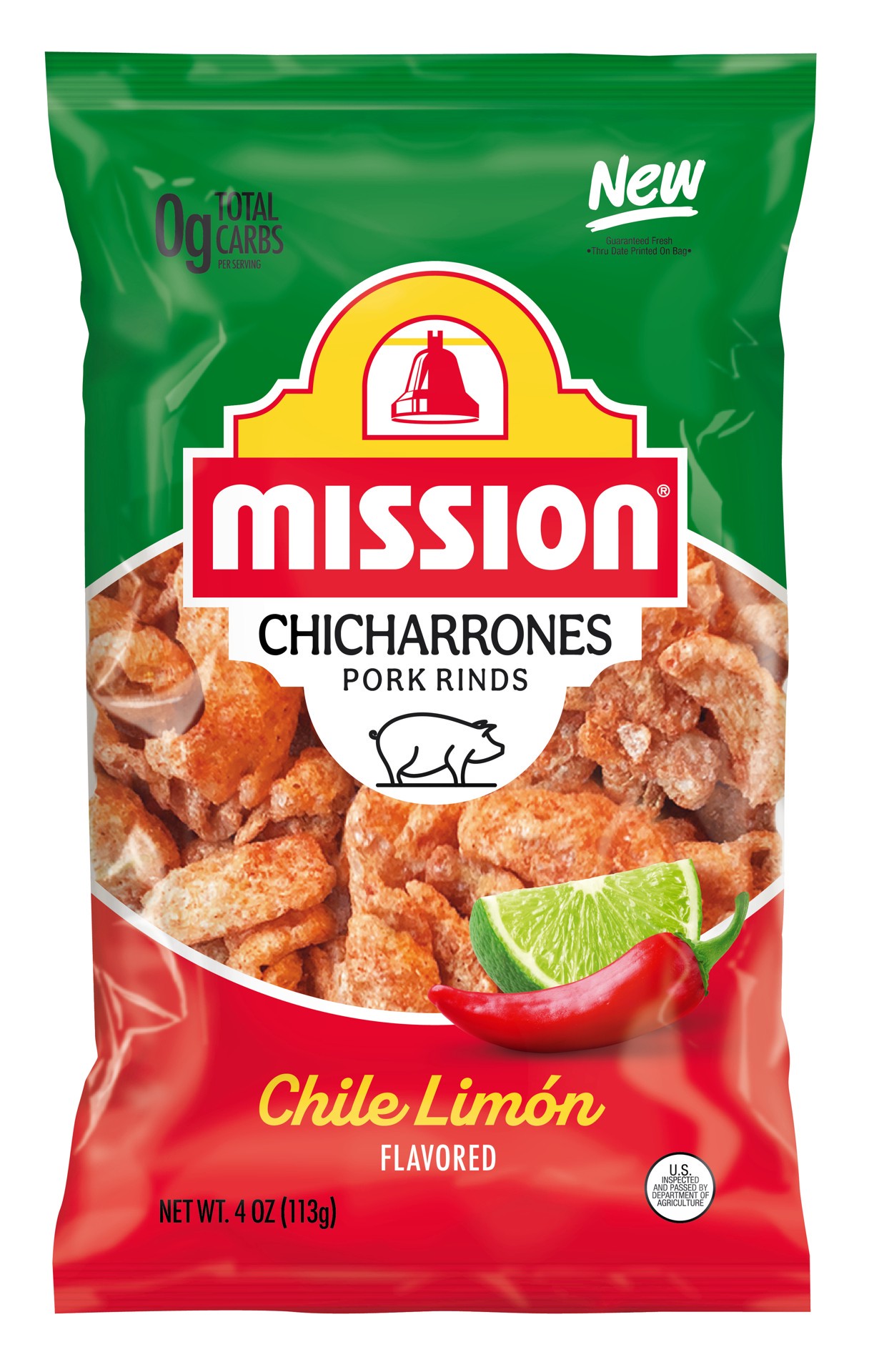 slide 1 of 5, Mission Chicharrones Chile Limon, 4 Ounce Bag, 4 oz