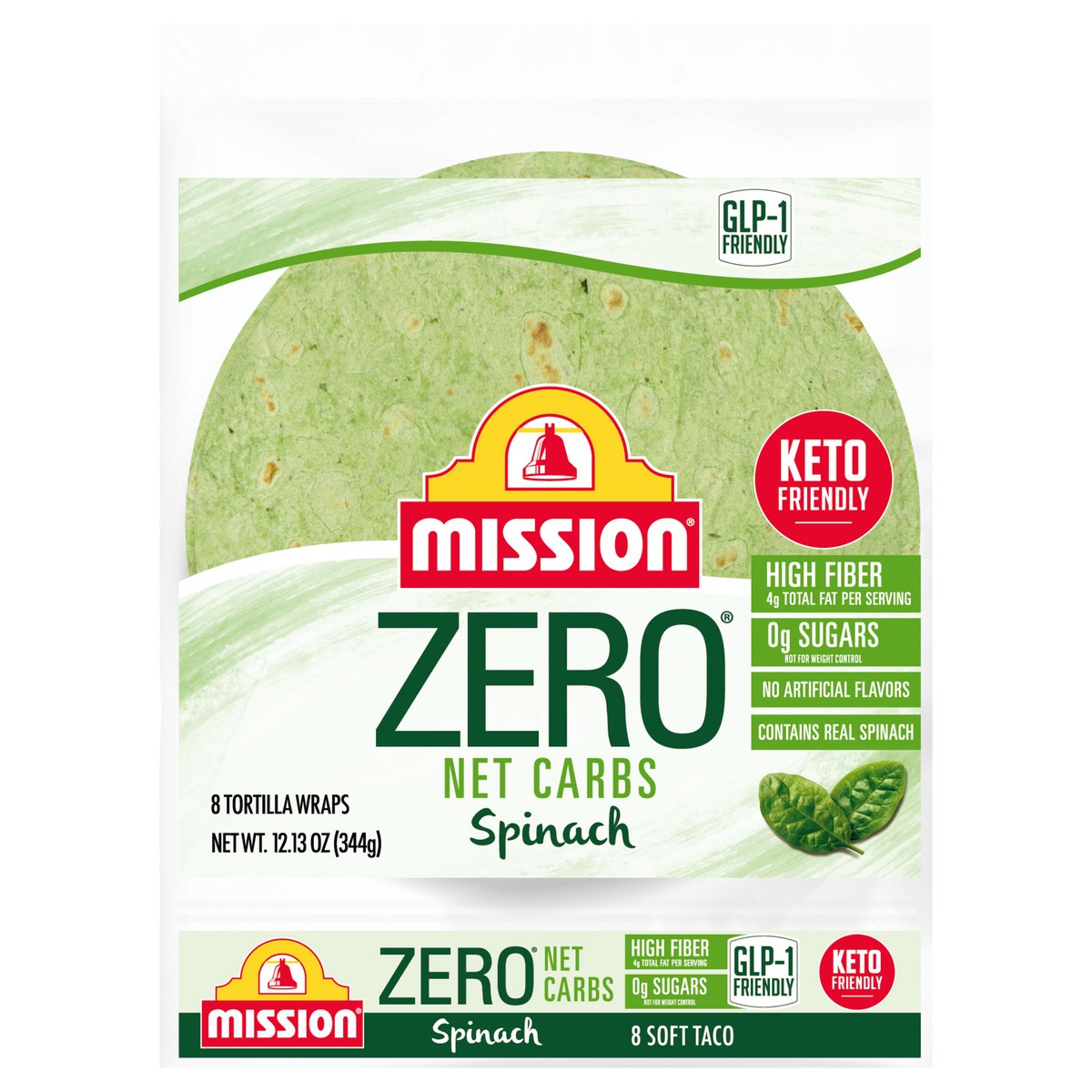 slide 1 of 7, Mission Zero Net Carbs Spinach Tortilla Wraps, 8 Each, 11 oz
