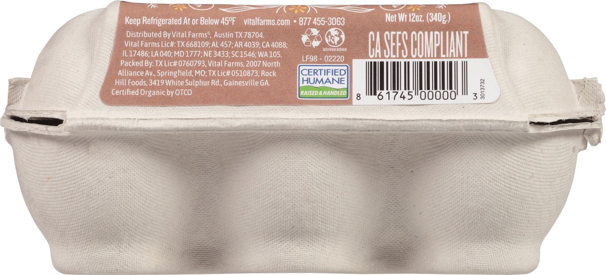 slide 3 of 9, Vital Farms Pasture Raised Organic Eggs- Large 6 Count, 6 ct