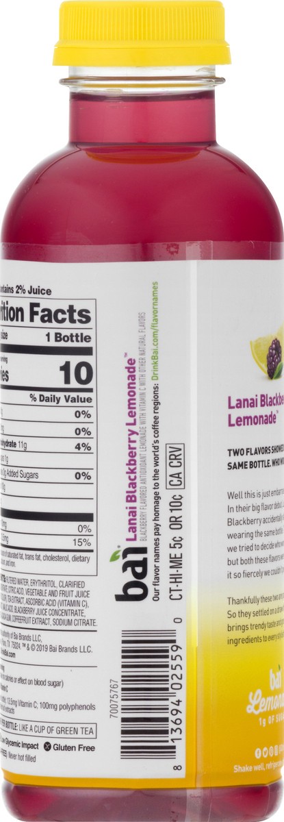 slide 7 of 13, Bai Lemonade, Lanai Blackberry- 18 oz, 18 oz