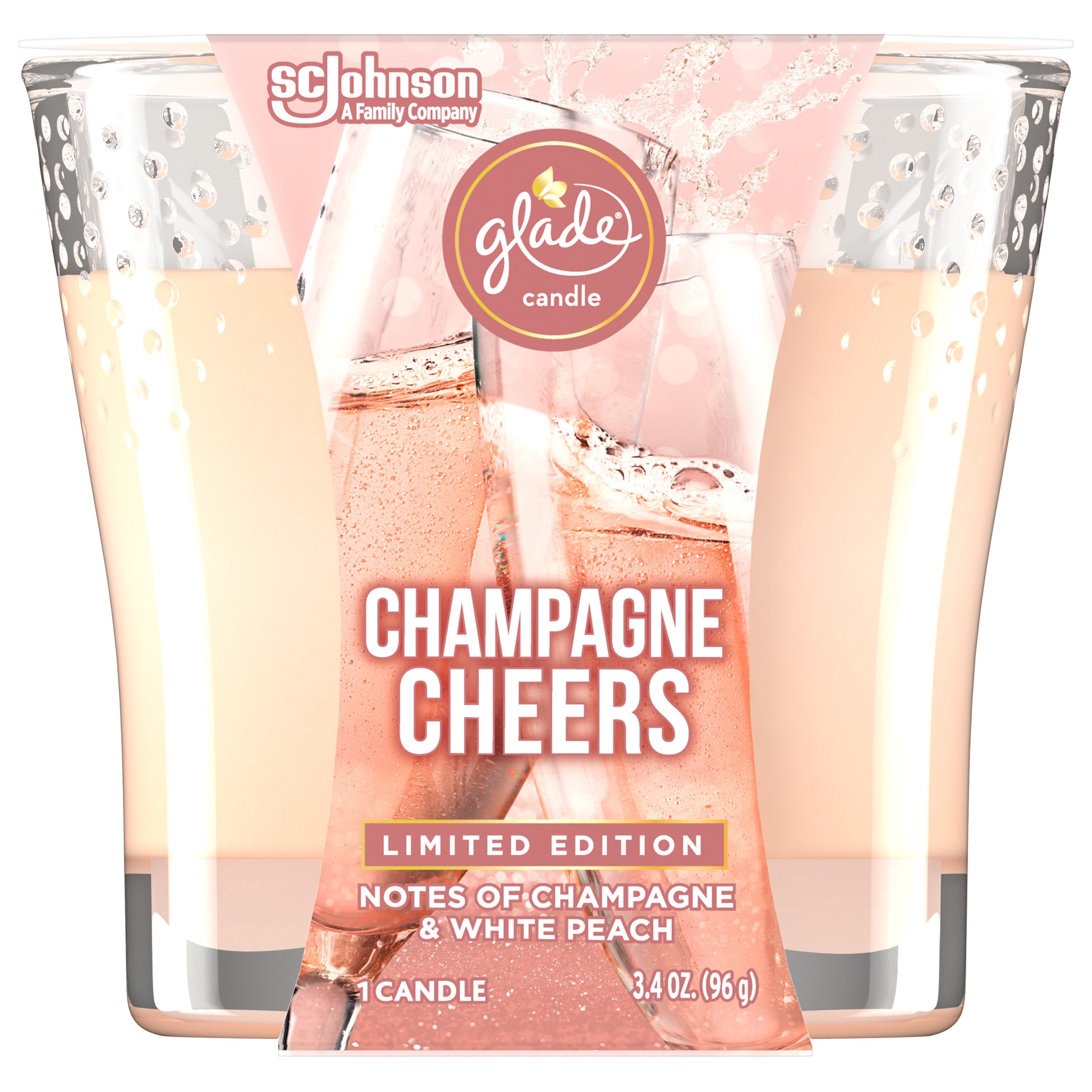slide 1 of 5, Glade Limited Edition Champagne Cheers Scented Candle, 3.4 oz