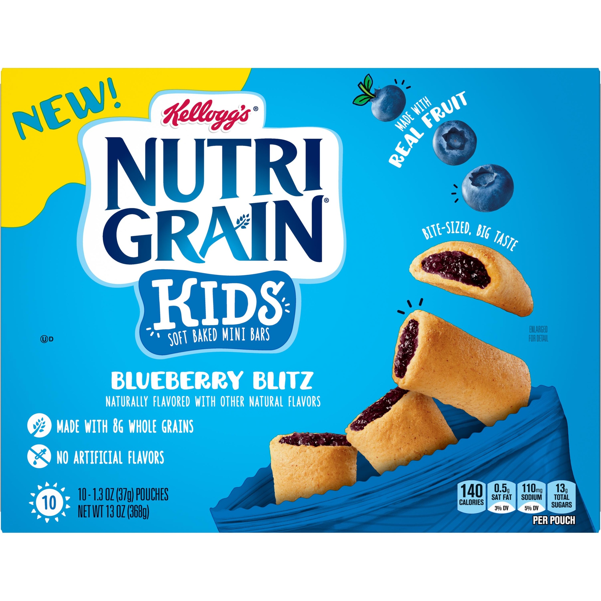 slide 2 of 5, Kellogg's Nutri-Grain Mini Breakfast Bars, Made with Whole Grains, Kids Lunch Snacks, Blueberry, 13 oz