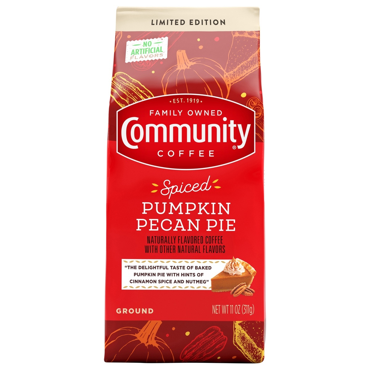 slide 1 of 1, Community Coffee Ground Spiced Pumpkin Pecan Pie Coffee - 11 oz, 11 oz