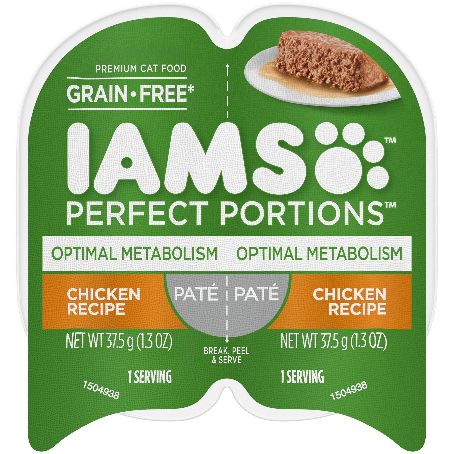 slide 1 of 9, IAMS PERFECT PORTIONS Optimal Metabolism Adult Grain Free* Wet Cat Food Paté, Chicken Recipe, (24) Easy Peel Twin-Pack Trays, 2.6 oz
