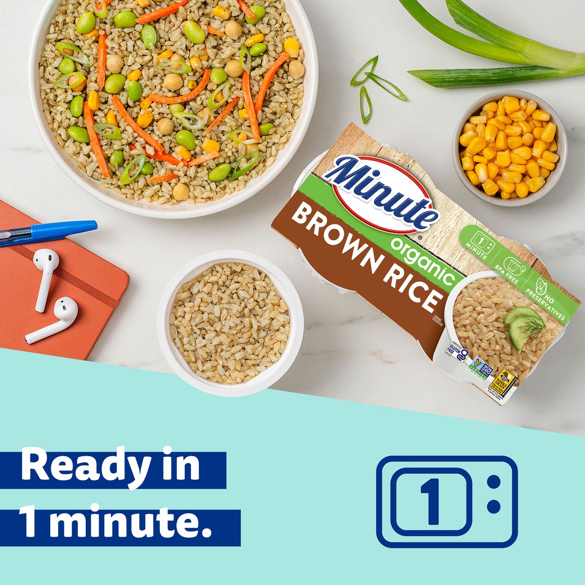 slide 1 of 11, Minute Rice Ready To Serve Organic Brown Rice, 2 ct; 4.4 oz