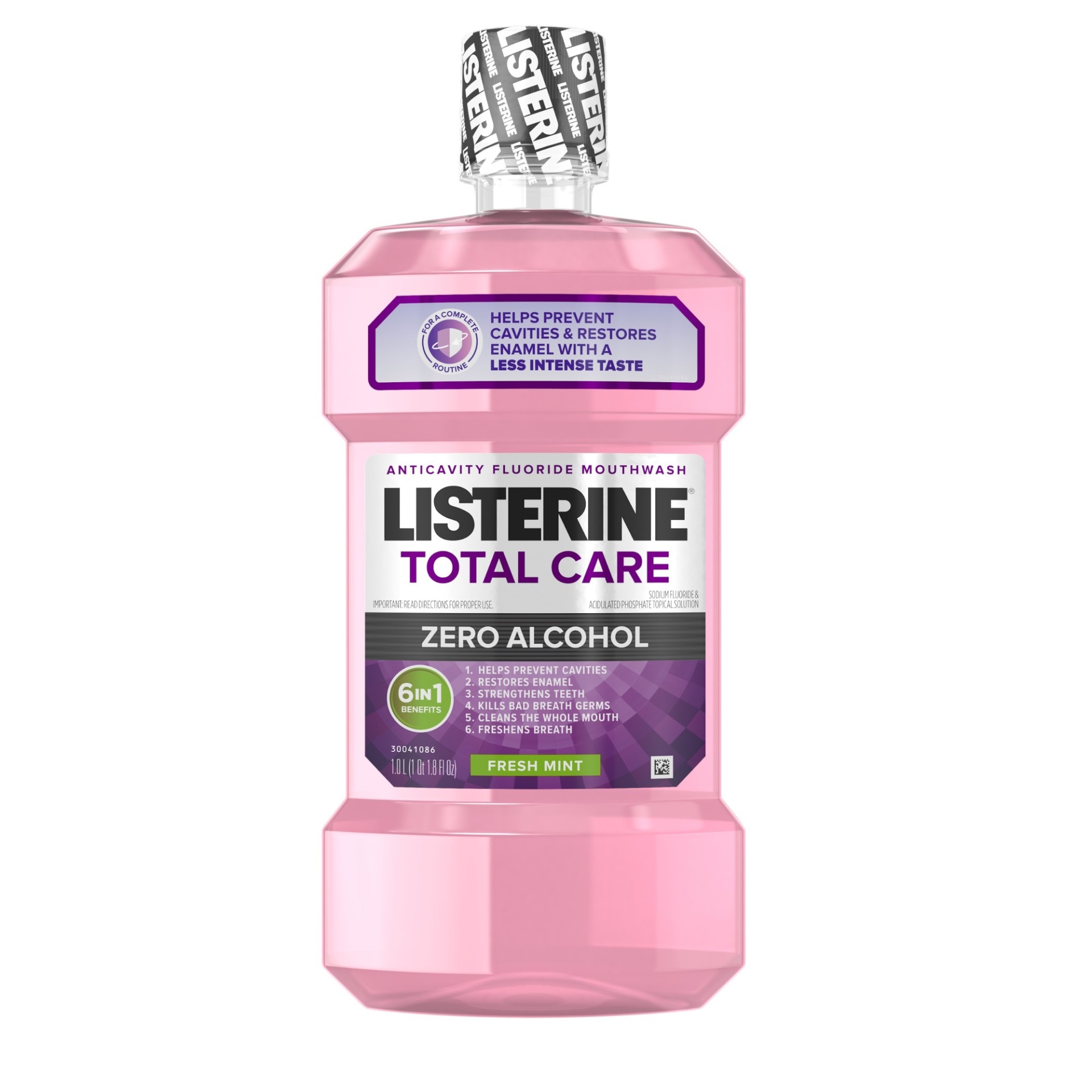 slide 1 of 6, Listerine Total Care Alcohol-Free Anticavity Fluoride Mouthwash, 6 Benefit Oral Rinse to Help Kill 99% of Germs that Cause Bad Breath, Strengthen Enamel, Fresh Mint Flavor, 1 liter