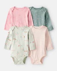 Carter's Baby Girl 4-Pack Owl Print Cotton Long-Sleeve Multipack Bodysuits - Green/Pink/White Multi 6M