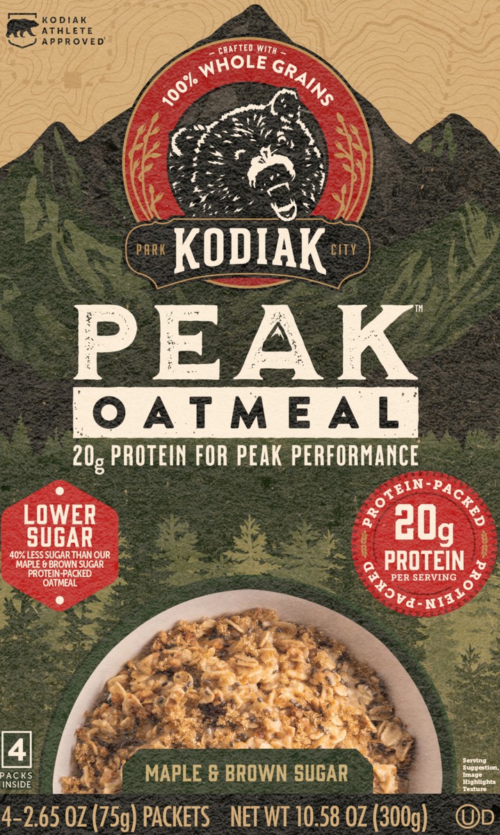 slide 11 of 12, Kodiak Cakes PEAK Oatmeal Packets, Maple Brown Sugar, 13.23 oz/5 ct, 4 ct