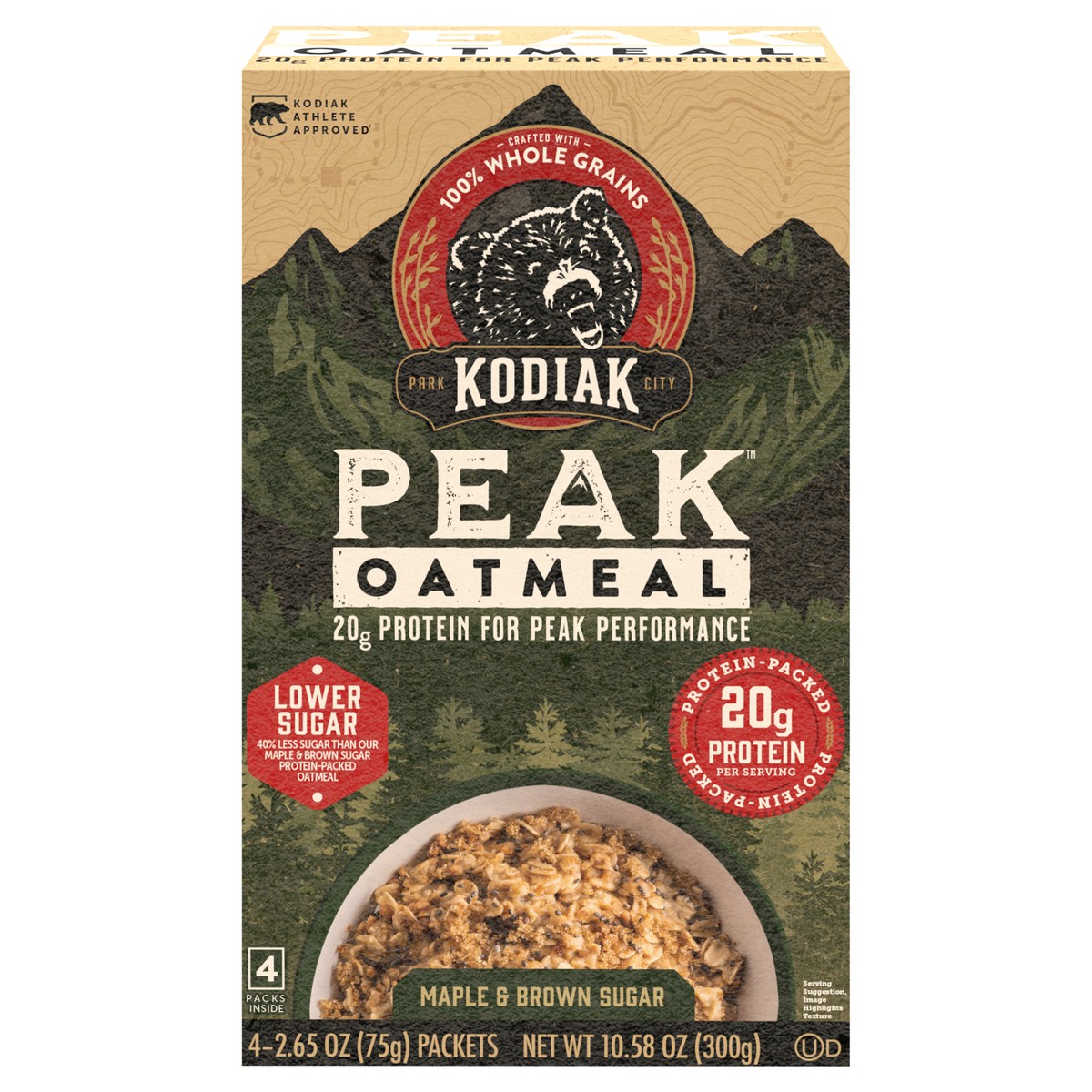 slide 3 of 12, Kodiak Cakes PEAK Oatmeal Packets, Maple Brown Sugar, 13.23 oz/5 ct, 4 ct