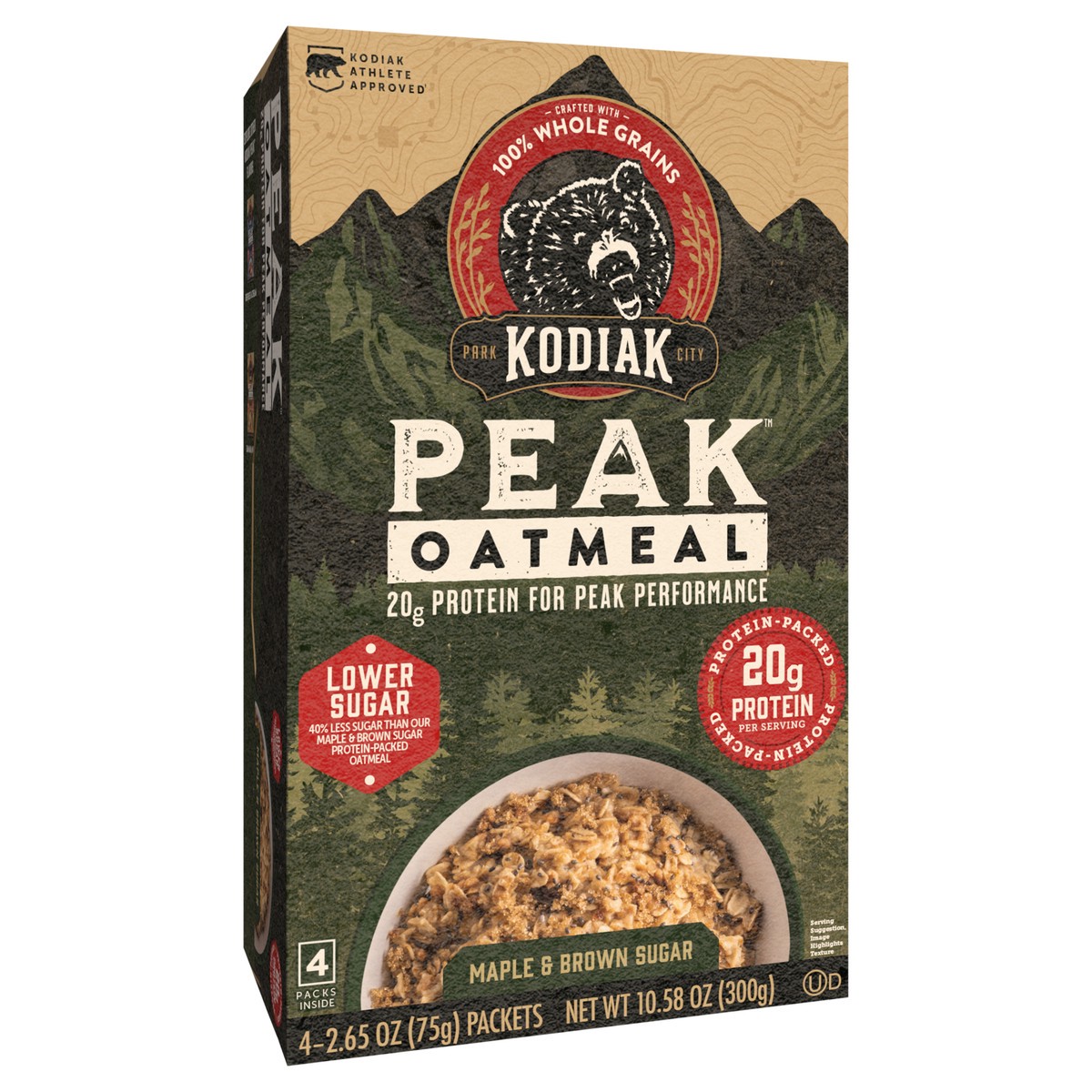 slide 7 of 12, Kodiak Cakes PEAK Oatmeal Packets, Maple Brown Sugar, 13.23 oz/5 ct, 4 ct