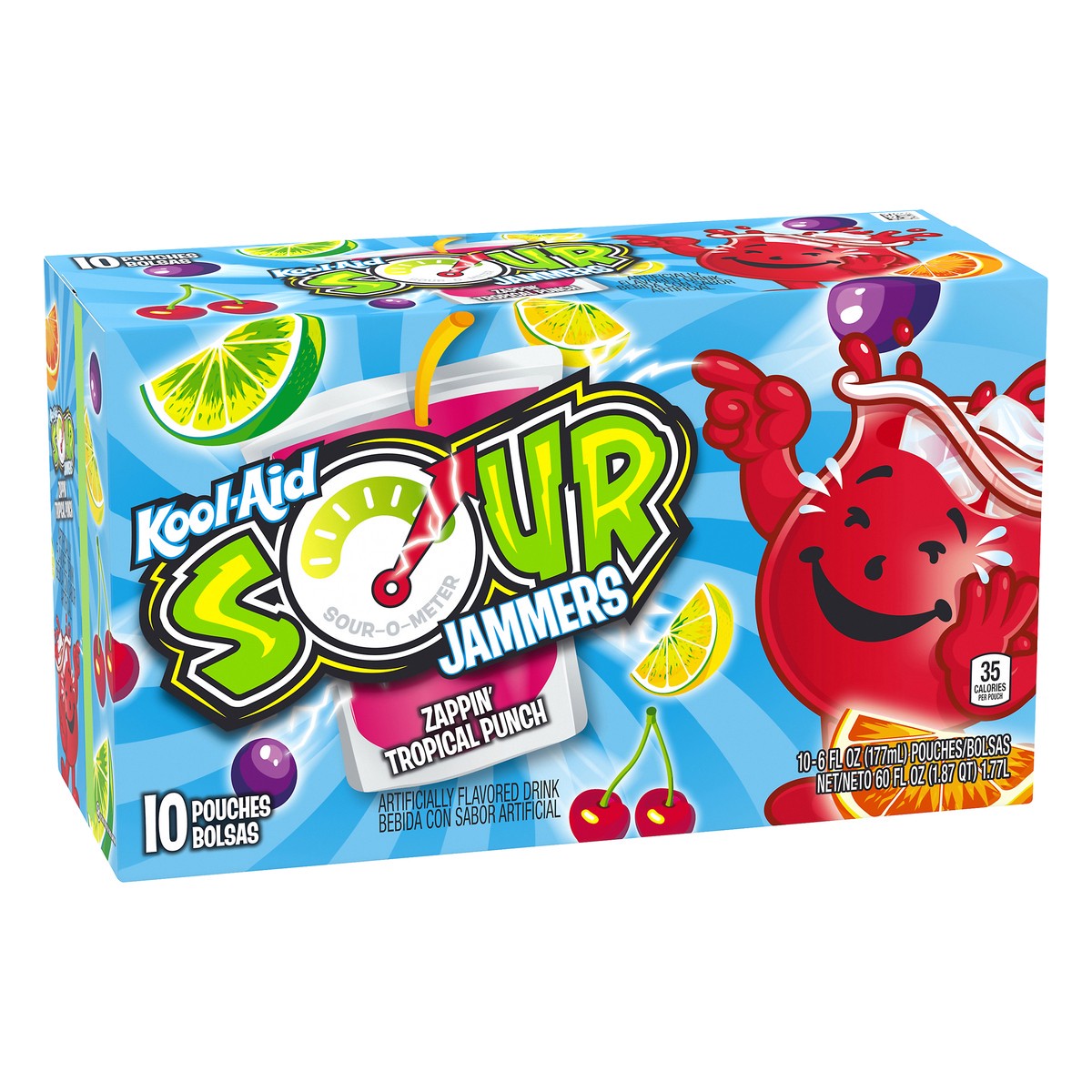 slide 10 of 10, Kool-Aid Jammers Sours Tropical Pucker Punch Juice Drink, 10 ct Box, 60 fl oz