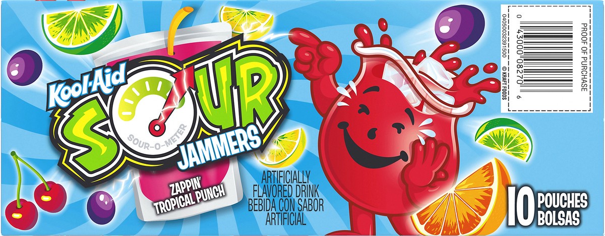 slide 7 of 10, Kool-Aid Jammers Sours Tropical Pucker Punch Juice Drink, 10 ct Box, 60 fl oz