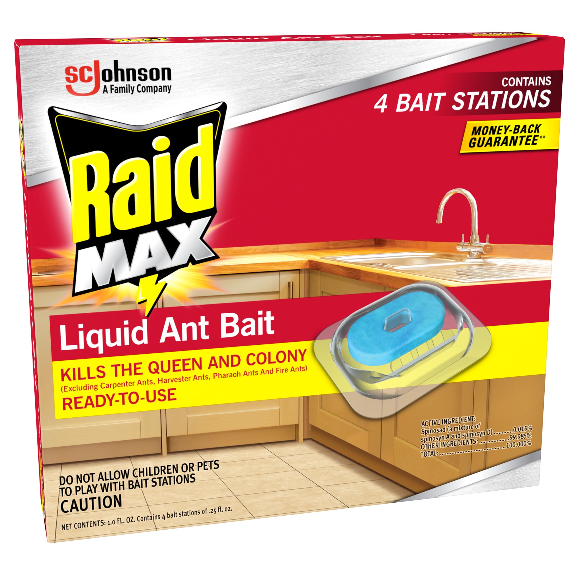 slide 2 of 5, Raid Liquid Ant Bait, Outdoor and Indoor Ant Poison Bait Stations for Home, 4 Count, .25 fl. oz. Each Bait Station, 4 ct