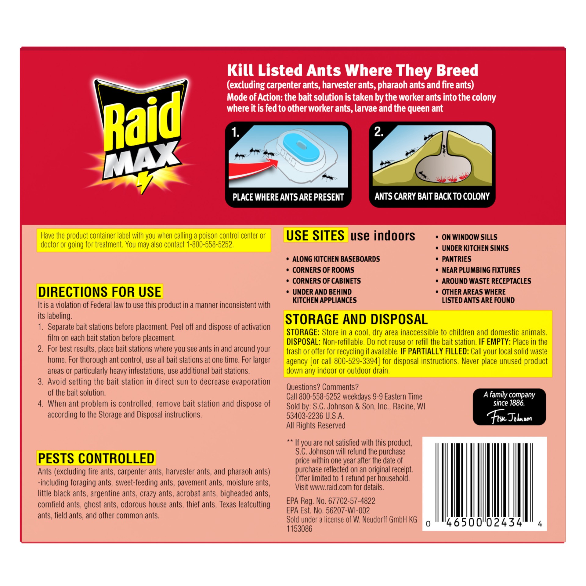 slide 5 of 5, Raid Max Liquid Ant Bait, Kills the Colony, Ant Poison Bait Stations for Home, 4 Count, 1 ct