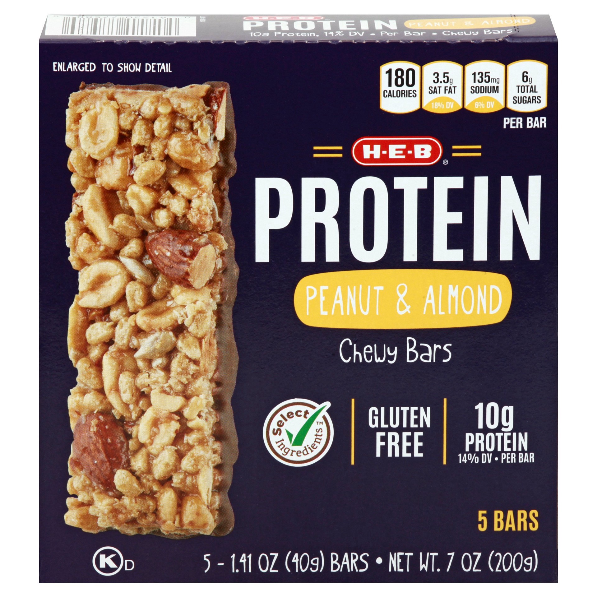 slide 1 of 1, H-E-B 10g Protein Chewy Bars - Peanut & Almond, 5 ct