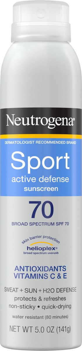 slide 5 of 12, Neutrogena Sport Active Defense with Broad Spectrum SPF 70 Sunscreen Spray, 5.0 Oz, 5 oz