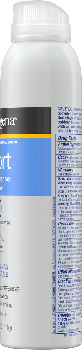 slide 7 of 12, Neutrogena Sport Active Defense with Broad Spectrum SPF 70 Sunscreen Spray, 5.0 Oz, 5 oz
