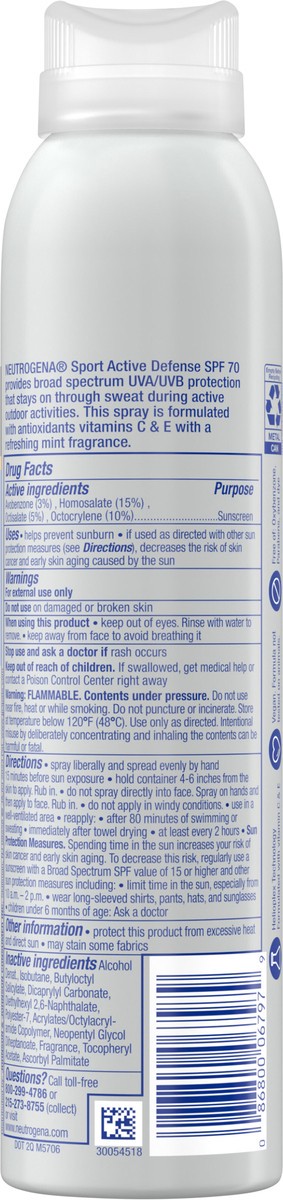 slide 10 of 12, Neutrogena Sport Active Defense with Broad Spectrum SPF 70 Sunscreen Spray, 5.0 Oz, 5 oz