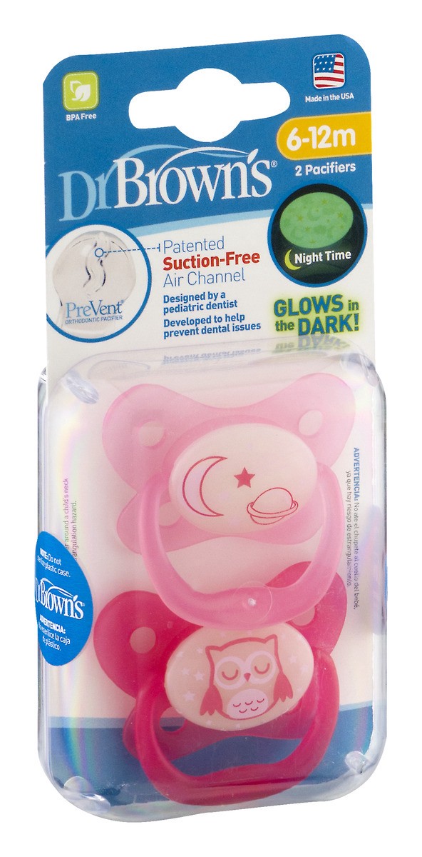 slide 2 of 9, Dr. Brown's Glow In The Dark Pacifier Assorted Colors, 2 ct