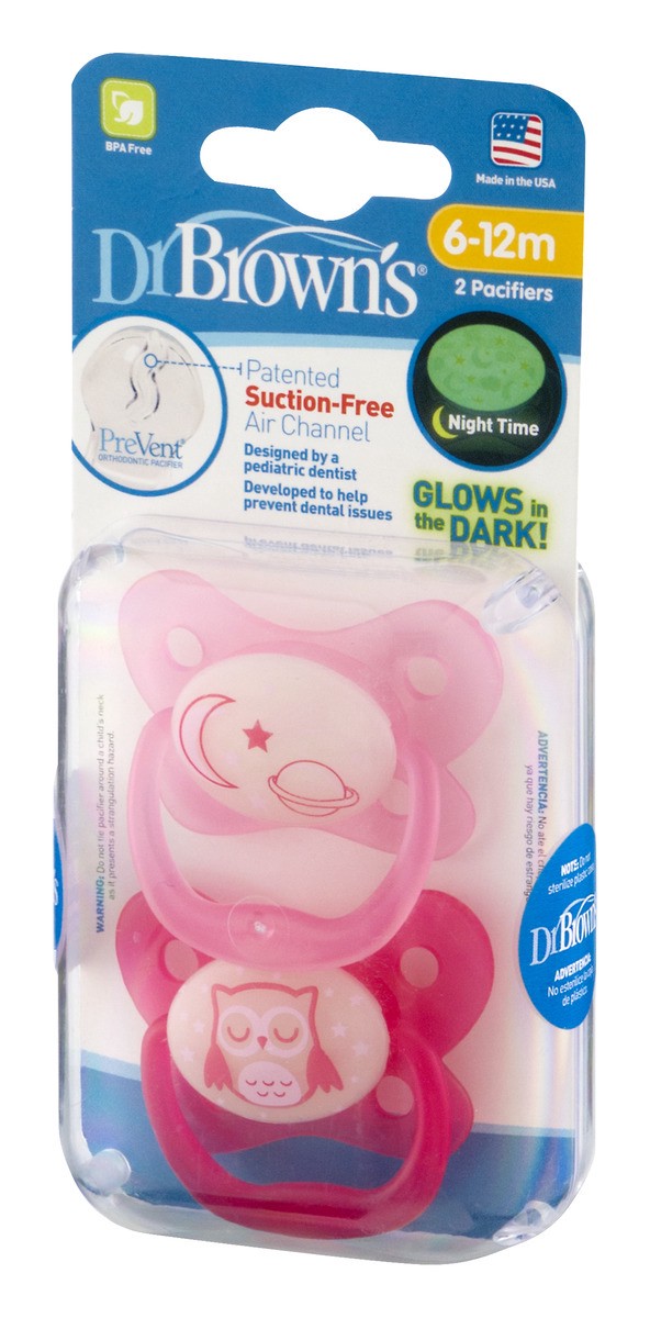 slide 4 of 9, Dr. Brown's Glow In The Dark Pacifier Assorted Colors, 2 ct