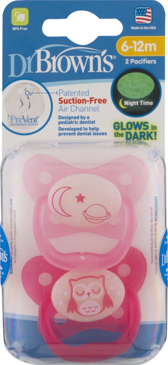 slide 8 of 9, Dr. Brown's Glow In The Dark Pacifier Assorted Colors, 2 ct