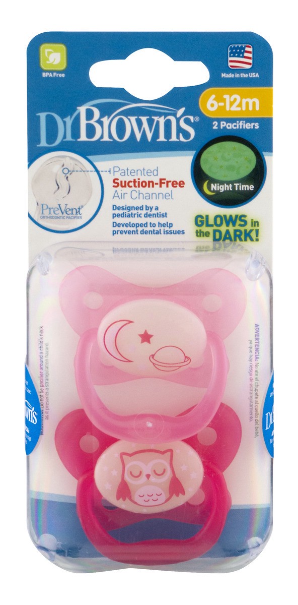 slide 1 of 9, Dr. Brown's Glow In The Dark Pacifier Assorted Colors, 2 ct