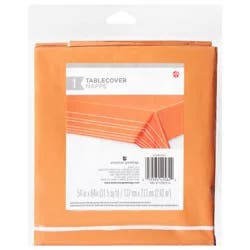 American Greetings Plastic Table Cover - Orange With White Stripes