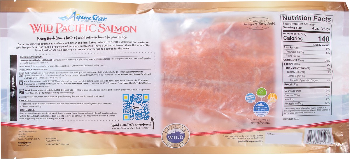 slide 9 of 9, Aqua Star Pure & Natural Wild Pacific Salmon Filet, 1.25 lb