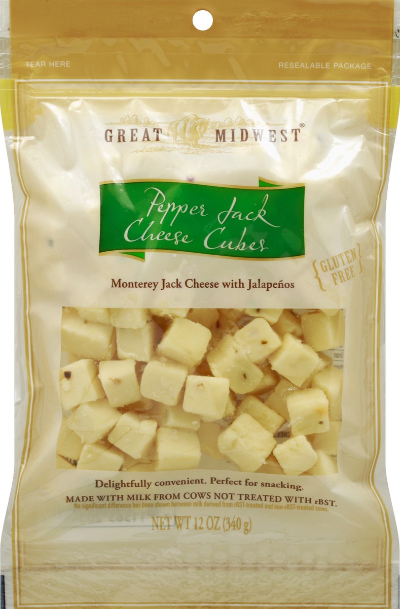 slide 3 of 3, Great Midwest Cheese Cheese-Great Midwest Pepper Jack Nild Rbest Free Cube, 12 oz