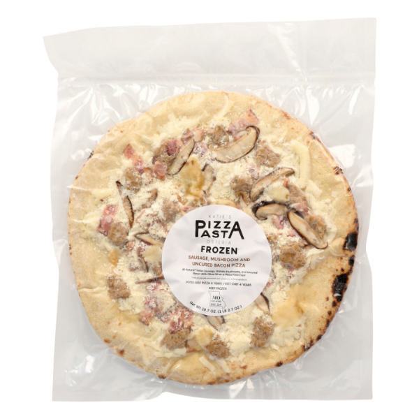 slide 1 of 1, Katie's Pizza Wood Fired Sausage Mushroom & Uncured Bacon Pizza, 523.6 gram