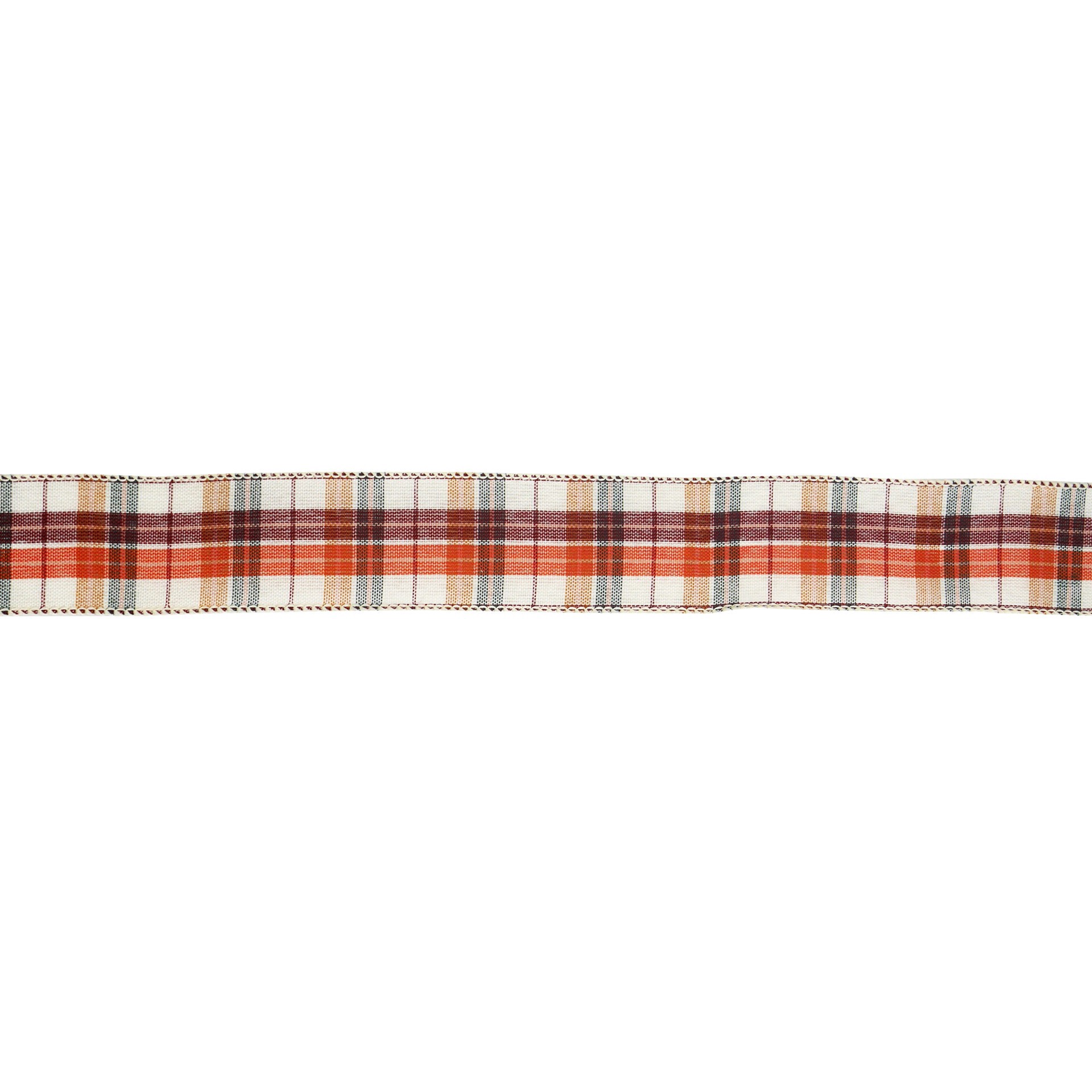 slide 3 of 3, 1.5" X 10yd. Orange & White Plaid Faux Linen Wired Ribbon By Celebrate It, 1.5 in x 10 yd