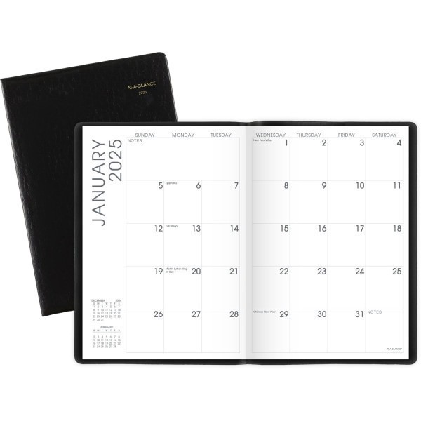 slide 3 of 3, 2025-2026 At-A-Glance Designer Cover Monthly Planner, 7"" X 10"", Black, January To January, 704320525, 1 ct