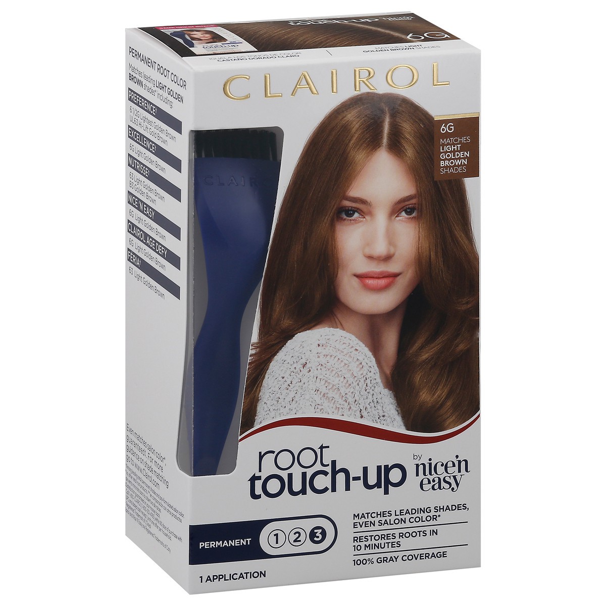 slide 3 of 9, Nice 'n Easy Clairol Root Touch-Up Permanent Hair Color - 6G Light Golden Brown - 1 Kit, 1 ct