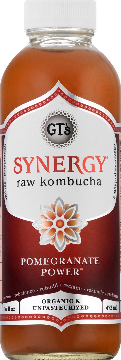 slide 6 of 10, GT's Synergy Pomegranate Power Raw Kombucha - 16 oz, 16 oz