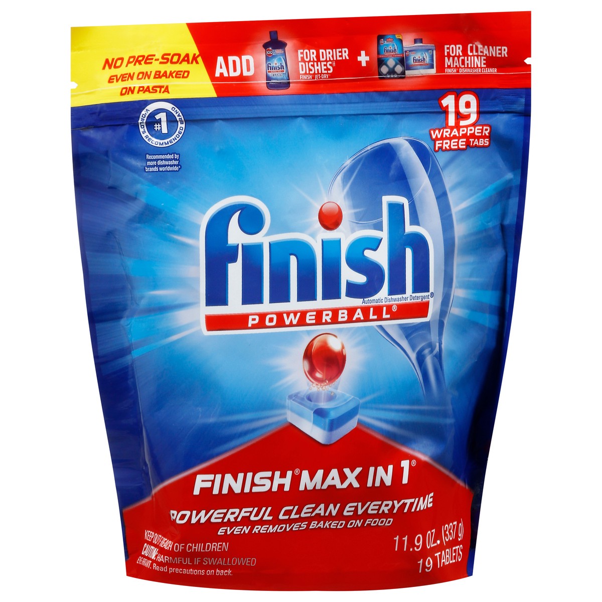 slide 2 of 9, Finish Powerball Tabs Automatic Dishwasher Detergent Max in 1 19 Count, 19 ct