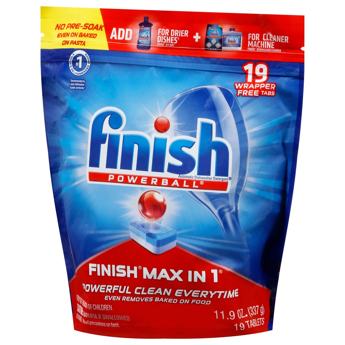 slide 3 of 9, Finish Powerball Tabs Automatic Dishwasher Detergent Max in 1 19 Count, 19 ct