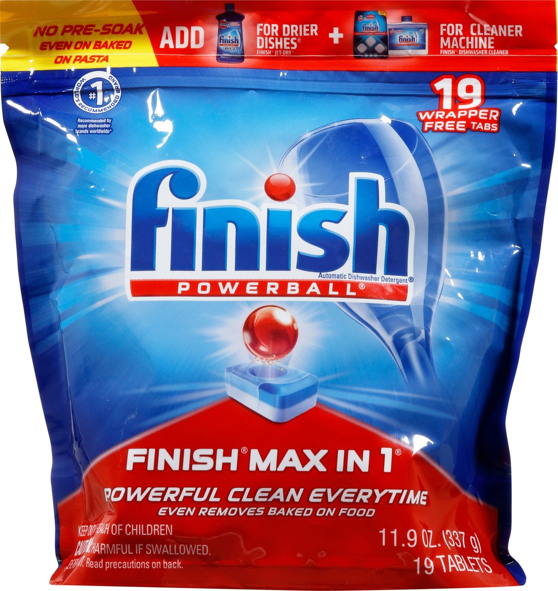 slide 6 of 9, Finish Powerball Tabs Automatic Dishwasher Detergent Max in 1 19 Count, 19 ct