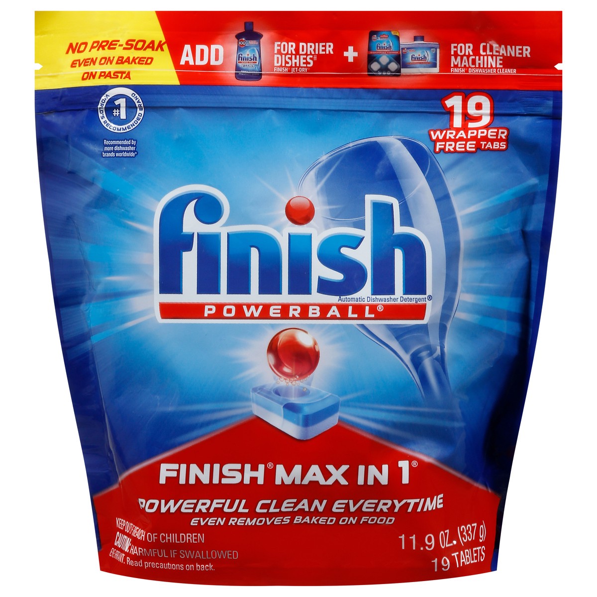 slide 1 of 9, Finish Powerball Tabs Automatic Dishwasher Detergent Max in 1 19 Count, 19 ct