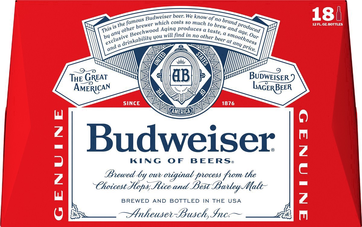 slide 27 of 39, Budweiser Beer, 18 Pack Beer, 12 FL OZ Bottles, 5% ABV, 18 ct; 12 oz