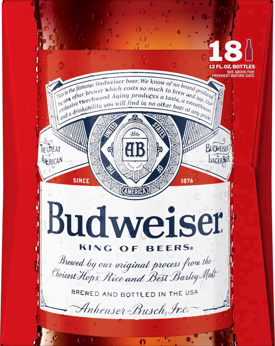 slide 31 of 39, Budweiser Beer, 18 Pack Beer, 12 FL OZ Bottles, 5% ABV, 18 ct; 12 oz