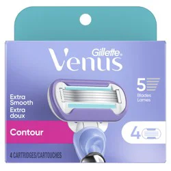 Gillette Venus Extra Smooth Contour Women’s Razor Blades, 5-Bladed Razor Refills, 4 Count