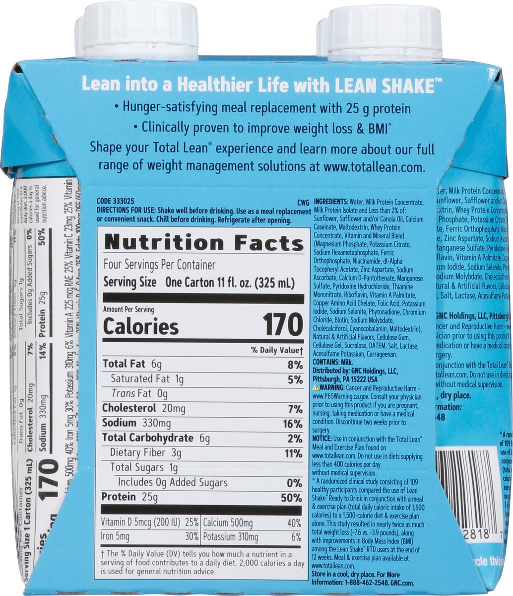 slide 5 of 9, Gnc Total Lean Vanilla Bean Lean Shake, 4 ct; 11 fl oz