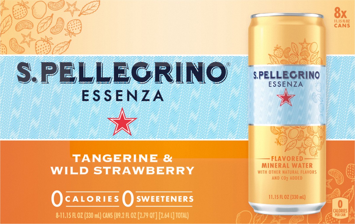 slide 9 of 13, S.Pellegrino Essenza Tangerine & Wild Strawberry Flavored Mineral Water, 11.15 fl oz